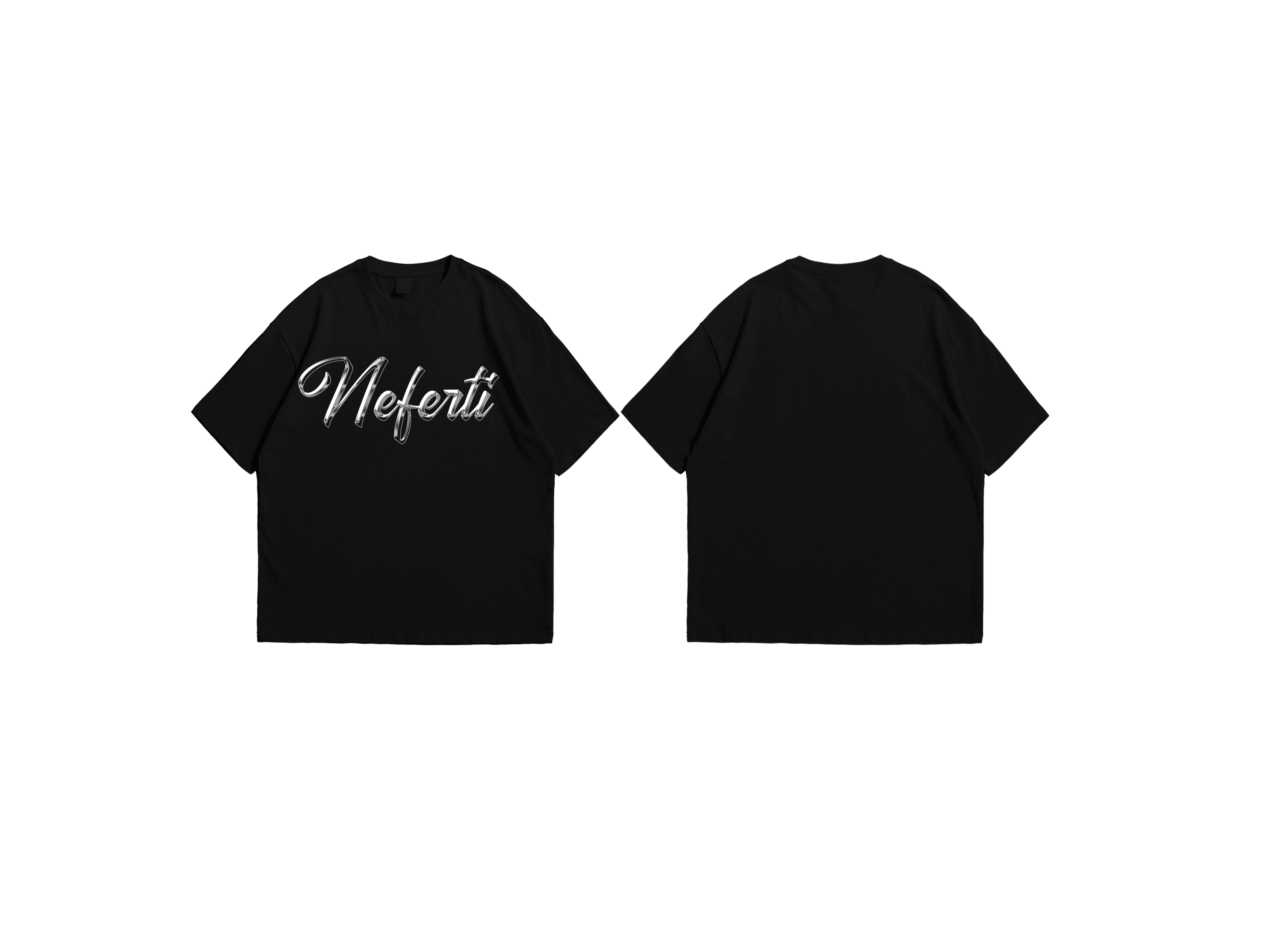 Black chrome Neferti logo shirt front and back mockup